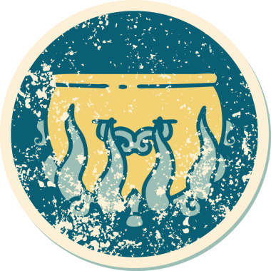 Bir insan tarafından çizilmiş yakılmış bir kazanın sembolik dövmeli görüntüsü