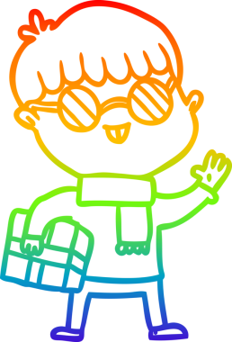 Bir insan tarafından çizilmiş gözlük takan çizgi film çocuğu çizimi.