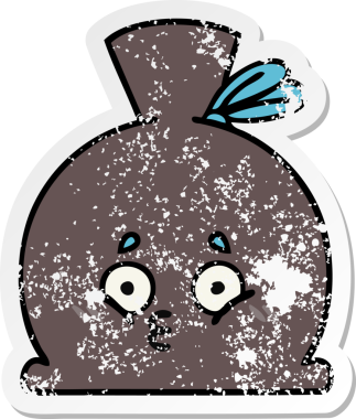 Bir insan tarafından çizilmiş şirin bir karikatür çuvalının sıkıntılı çıkartması.