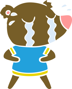 Bir insan tarafından çizilmiş düz renkli karikatür ağlayan ayı