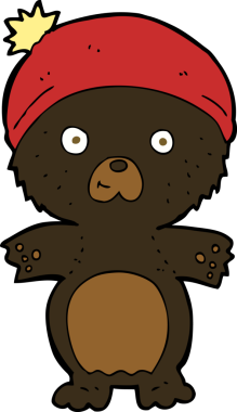 Bir insan tarafından çizilmiş şapkalı şirin siyah ayı.