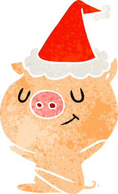 Mutlu el çizimi, Noel Baba şapkası takan bir domuzun insan tarafından çizilmiş eski çizgi filmi.