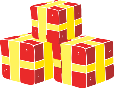 Bir insan tarafından çizilmiş paketlenmiş hediyelerin düz renk çizimi