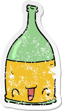 Bir insan tarafından çizilmiş şarap şişesinin sıkıntılı çıkartması.