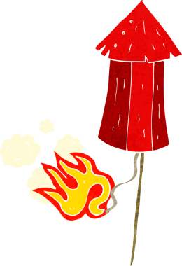 Bir insan tarafından çizilmiş eski bir havai fişek roketi.