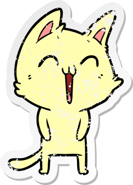 Bir insan tarafından çizilmiş mutlu çizgi film kedisinin sıkıntılı çıkartması.