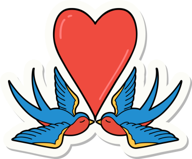 Geleneksel kırlangıç stili dövme çıkartması ve bir insan tarafından çizilmiş kalp.