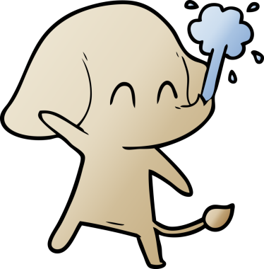 Bir insan tarafından çizilmiş su püskürten sevimli bir fil.