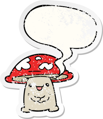 Konuşma baloncuğu olan çizgi film karakteri bir insan tarafından çizilmiş sıkıntılı eski bir çıkartma