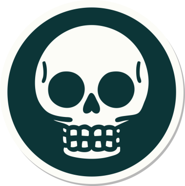 Bir insan tarafından çizilmiş bir kafatasının geleneksel stiliyle dövme çıkartması.