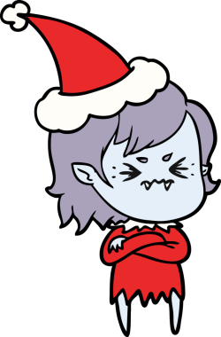 Bir insan tarafından çizilmiş Noel Baba şapkası takan vampir bir kızın çizimi.