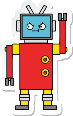 Bir insan tarafından çizilmiş şirin çizgi film robotunun çıkartması.