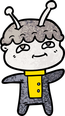 Bir insan tarafından çizilmiş dost canlısı çizgi film uzay adamı.