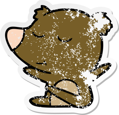 Bir insan tarafından çizilmiş mutlu çizgi film ayısının sıkıntılı çıkartması.