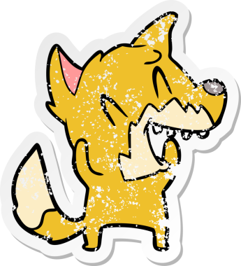 Bir insan tarafından çizilmiş gülen tilki çizgi filminin sıkıntılı çıkartması.