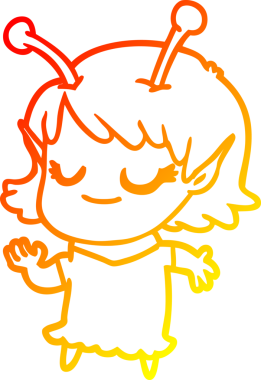 Bir insan tarafından çizilmiş gülümseyen uzaylı kız çizgi filmi.