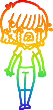 Gökkuşağı gradyan çizimi bir insan tarafından çizilmiş ağlayan bir çizgi kız çizimi