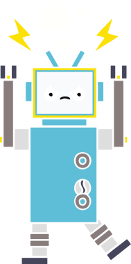 Bir insan tarafından çizilmiş düz renkli bir robot karikatürü