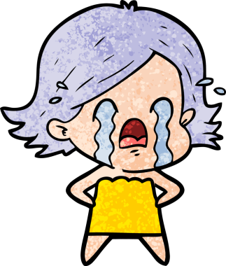 Bir insan tarafından çizilmiş ağlayan çizgi film kadını.