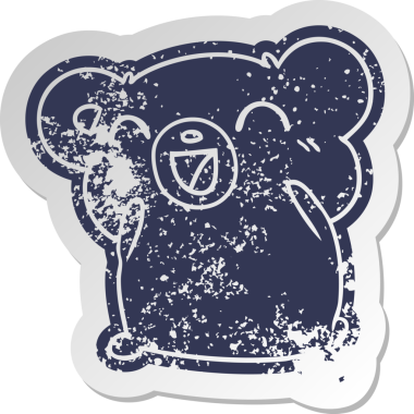 Sıkıntılı eski çizgi film çıkartması Kawaii bir insan tarafından çizilmiş sevimli oyuncak ayı.