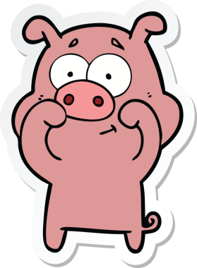 Bir insan tarafından çizilmiş mutlu çizgi film domuzu çıkartması.