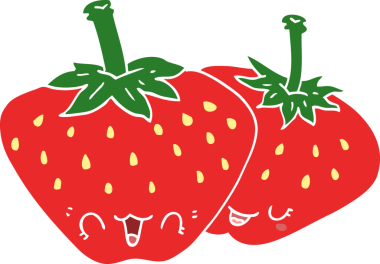 Bir insan tarafından çizilmiş düz renkli karikatür çilekleri.