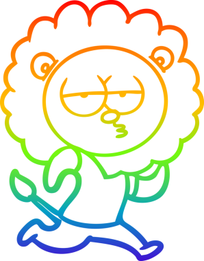 Gökkuşağı gradyan çizgi çizimi bir insan tarafından çizilmiş koşu aslanı