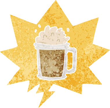 Bir insan tarafından çizilmiş, grunge dertli retro tarzı konuşma baloncuklu çizgi film birası.