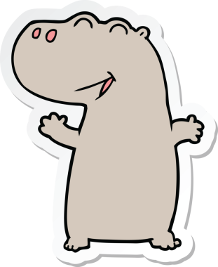 Bir insan tarafından çizilmiş karikatür hipopotam çıkartması.