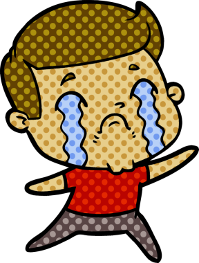 Bir insan tarafından çizilmiş ağlayan çizgi film adamı.