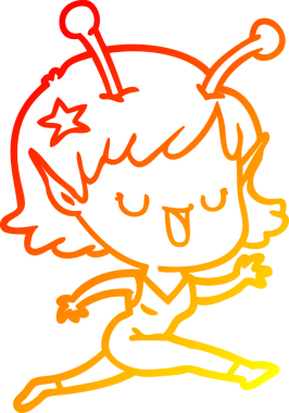 Bir insan tarafından çizilmiş mutlu bir uzaylı kız çizgi filminin çizimi.