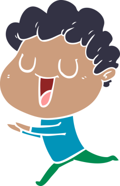 Gülen düz renkli çizgi film adamı bir insan tarafından çizilmiş.