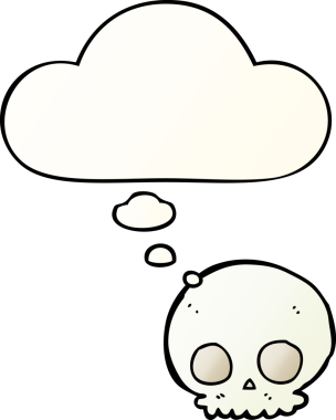 Bir insan tarafından çizilmiş, düşünce baloncuklu karikatür kafatası