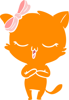 Bir insan tarafından çizilmiş düz renkli çizgi film kedisi.