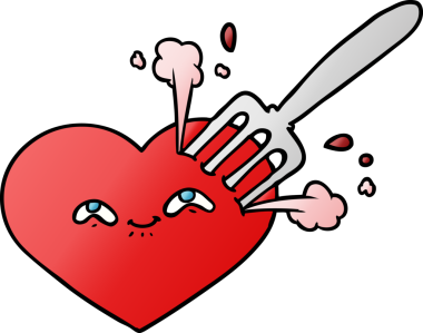 Çizgi film aşk kalbi bir insan tarafından çizilmiş çatalla