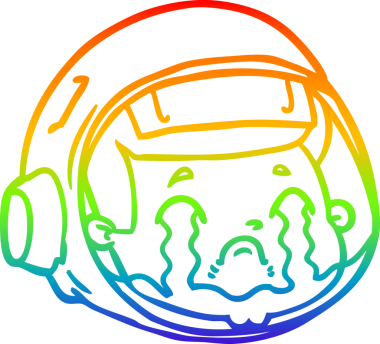 Gökkuşağı gradyan çizimi bir çizgi astronot yüzü bir insan tarafından çizilmiş ağlıyor