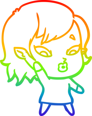 Gökkuşağı gradyan çizgisi. Bir insan tarafından çizilmiş şirin bir vampir kız çizgi filmi.