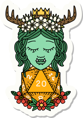 Bir insan tarafından çizilmiş 20 zarlı yarı ork Druid çıkartması.