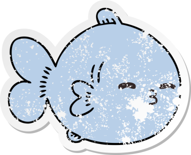 Bir insan tarafından çizilmiş garip bir el çizilmiş karikatür balığının sıkıntılı çıkartması