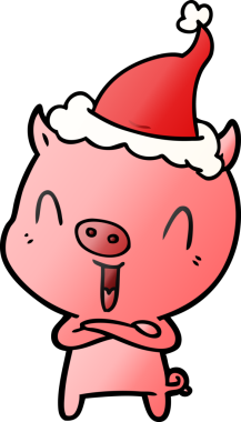 Bir insan tarafından çizilmiş Noel Baba şapkası takan bir domuzun gradyan çizimi.