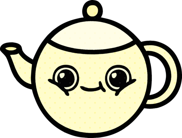 Bir insan tarafından çizilmiş çay demliğinin çizgi romanı.