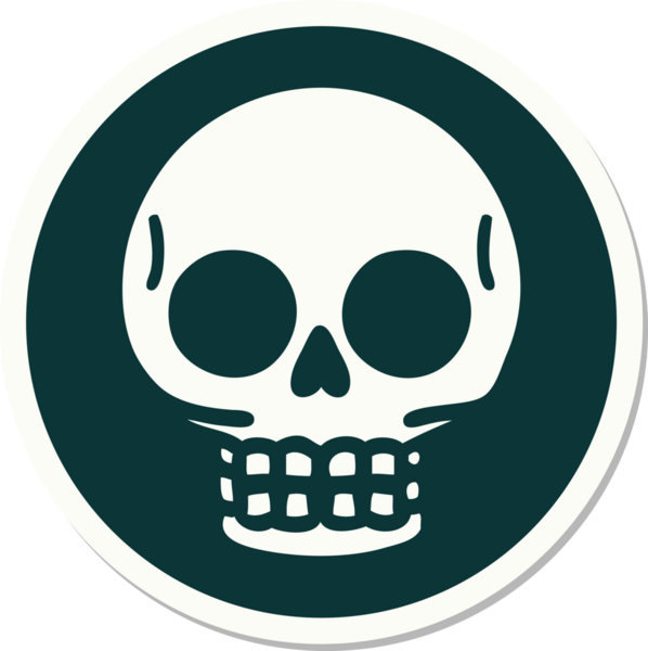 Bir insan tarafından çizilmiş bir kafatasının geleneksel stiliyle dövme çıkartması.