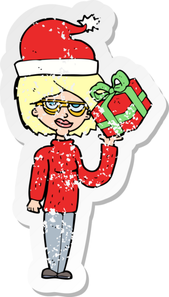 Bir insan tarafından çizilen Noel 'e hazırlanan karikatürlü bir kadının gerilimli çıkartması.