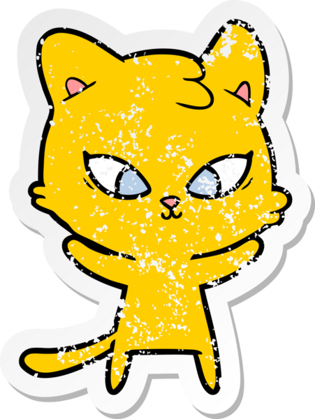 Bir insan tarafından çizilmiş şirin bir çizgi film kedisinin sıkıntılı çıkartması.