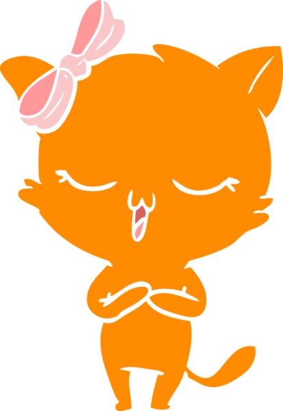 Bir insan tarafından çizilmiş düz renkli çizgi film kedisi.