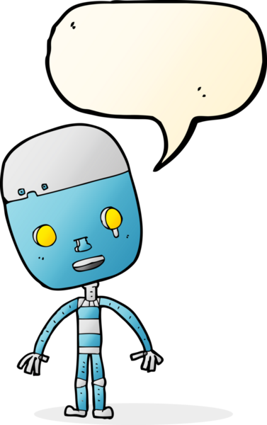 bir insan tarafından çizilmiş konuşma balonlu üzgün robot çizgi filmi.
