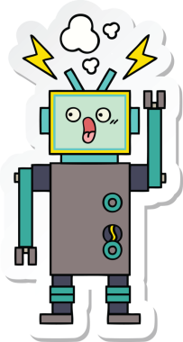 Bir insan tarafından çizilmiş şirin çizgi film robotunun çıkartması.