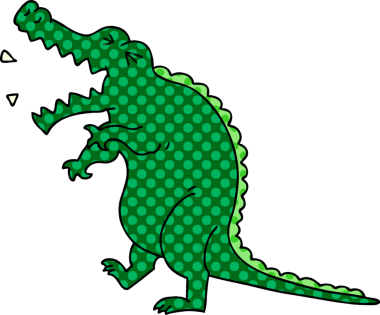 Bir insan tarafından çizilmiş çizgi roman tarzı tuhaf bir timsah.