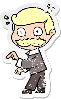 Bir insan tarafından çizilen bıyıklı bir çizgi film karakterinin sıkıntılı çıkartması.