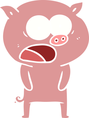 Bir insan tarafından çizilmiş düz renkli çizgi film domuzu.